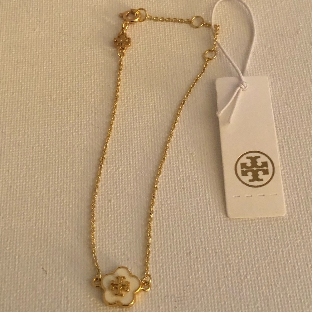 Tory Burch Gold and White Flower Charm Bracelet - Picture 3 of 6